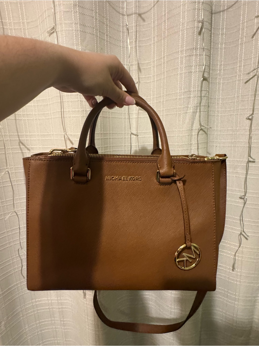 Michael Kors Brown Saffiano Leather Satchel With Gold Accents